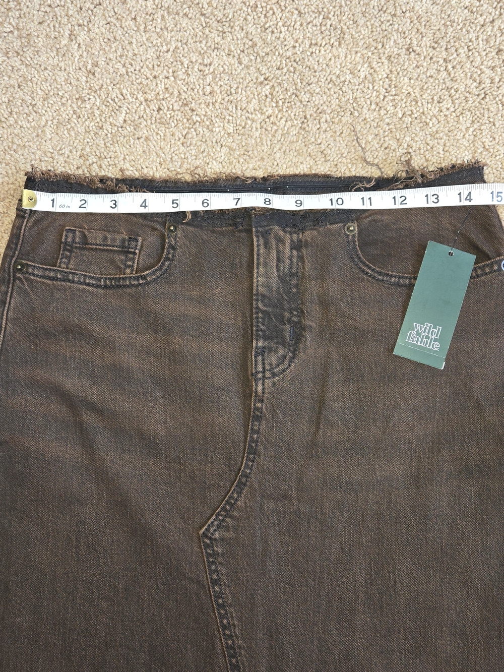 Wild Fable Size 4 Brown Wash Long Denim Maxi Skirt New With Tags Raw Edge Trim - Picture 4 of 7